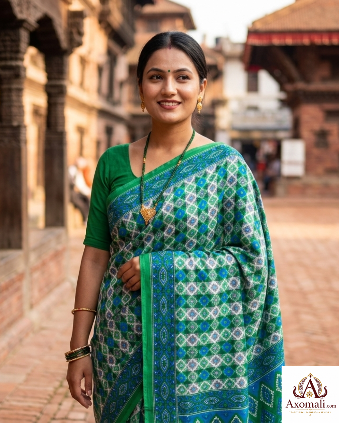 Nepali Dhaka Saree Green