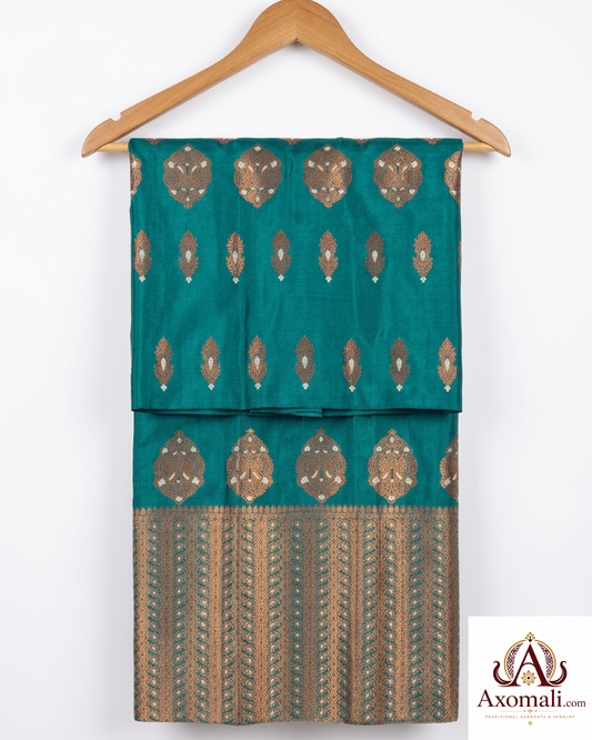 Semi Pat Mekhela Chador Rama Blue with Copper Zari