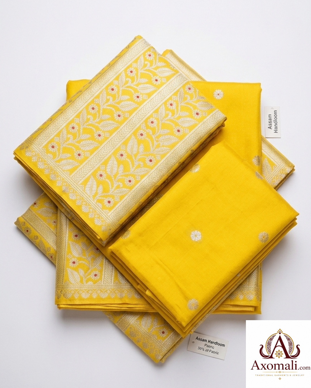 Semi Pat Mekhela Chador Lemon Yellow with Silver Zari