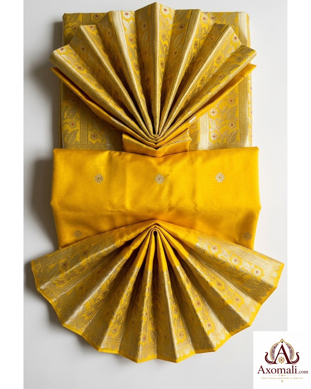 Semi Pat Mekhela Chador Lemon Yellow with Silver Zari
