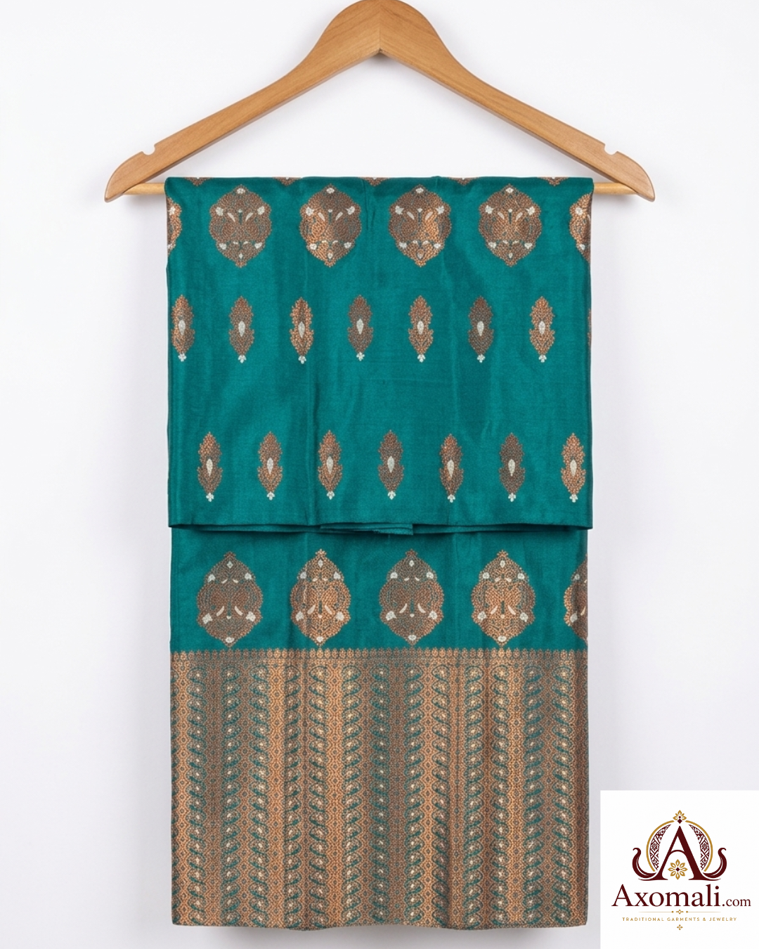 Semi Pat Mekhela Chador Rama Blue with Copper Zari