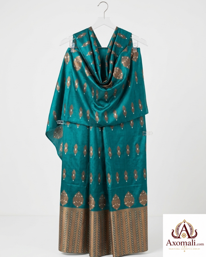 Semi Pat Mekhela Chador Rama Blue with Copper Zari