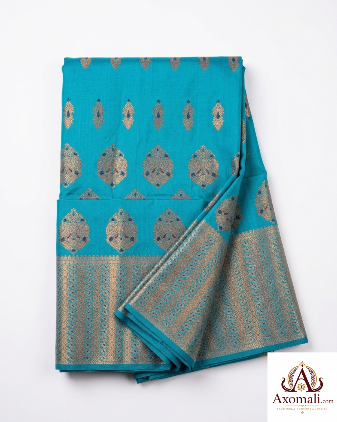 Semi Pat Mekhela Chador Turquoise with Copper Zari