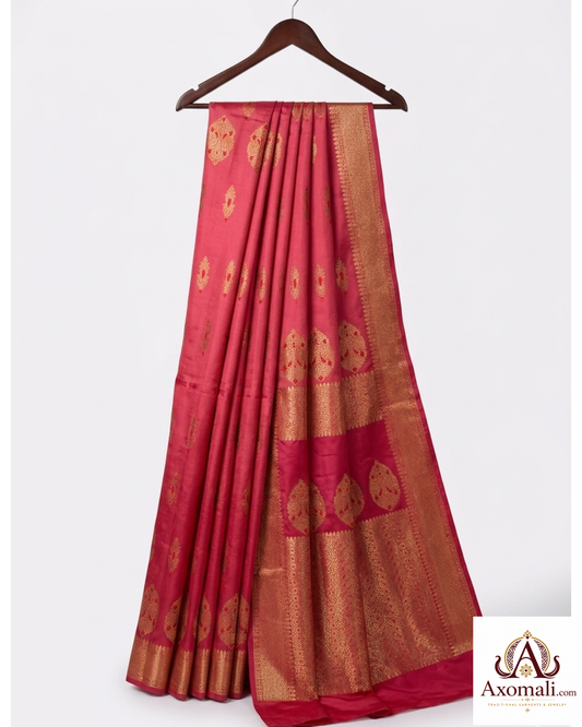 Semi Pat Mekhela Chador  Red with Gold Zari