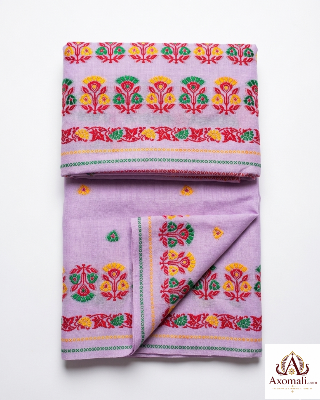 Kesa Cotton Mekhela Chador Lavender with Floral Embroidery