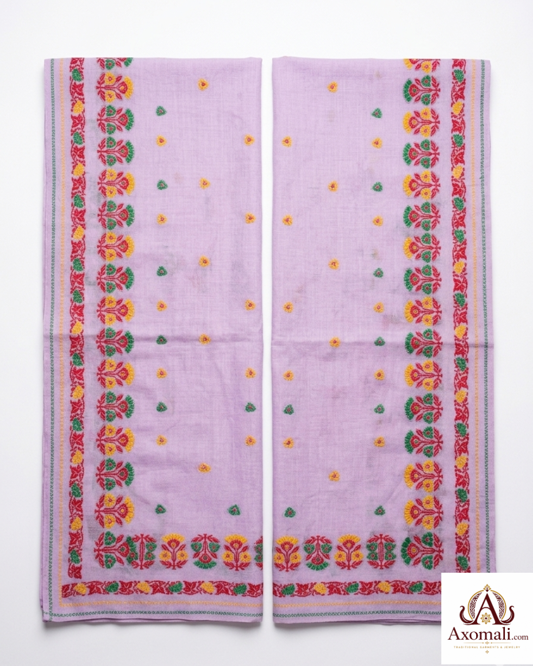 Kesa Cotton Mekhela Chador Lavender with Floral Embroidery