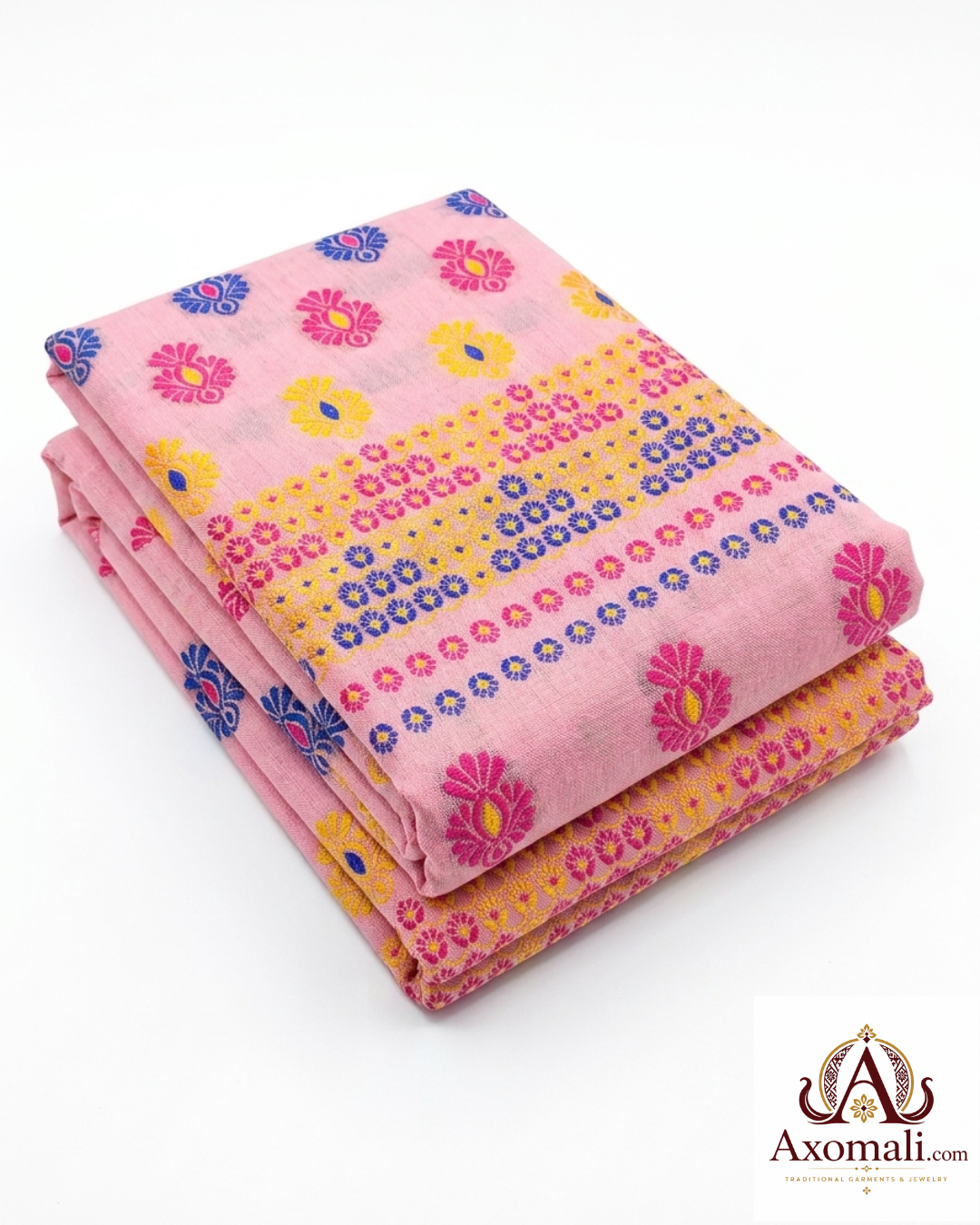 Kesa Cotton Mekhela Chador Pink with Floral Embroidery